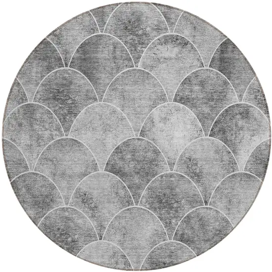 8' Gray Charcoal And Ivory Round Abstract Washable Indoor Outdoor Area Rug Photo 2