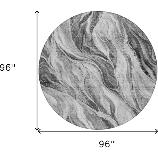 8' Gray Charcoal And Ivory Round Abstract Washable Indoor Outdoor Area Rug Photo 8
