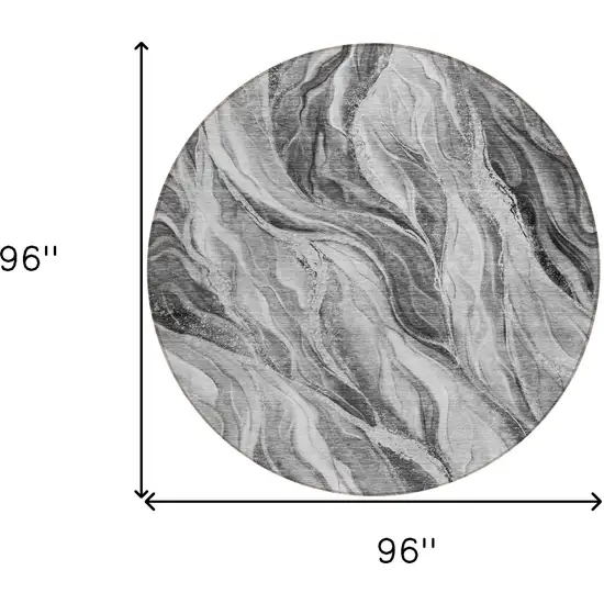 8' Gray Charcoal And Ivory Round Abstract Washable Indoor Outdoor Area Rug Photo 8
