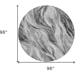 Photo of 8' Gray Charcoal And Ivory Round Abstract Washable Indoor Outdoor Area Rug