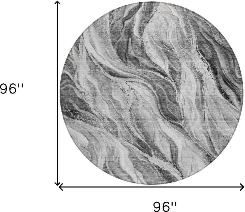 8' Gray Charcoal And Ivory Round Abstract Washable Indoor Outdoor Area Rug Photo 8