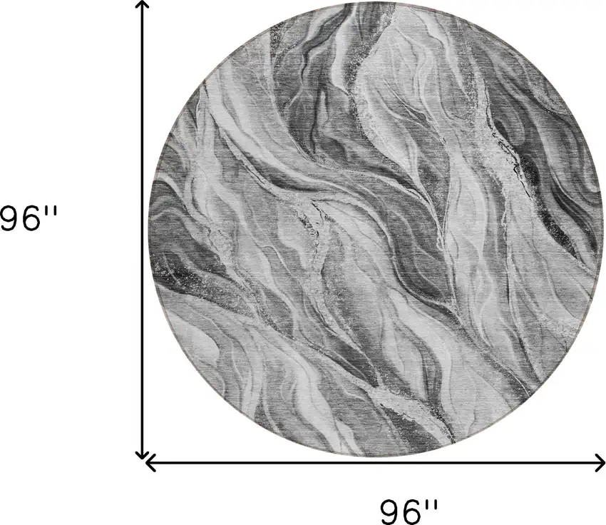 8' Gray Charcoal And Ivory Round Abstract Washable Indoor Outdoor Area Rug Photo 8