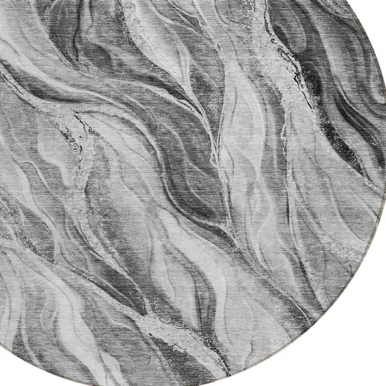 8' Gray Charcoal And Ivory Round Abstract Washable Indoor Outdoor Area Rug Photo 4