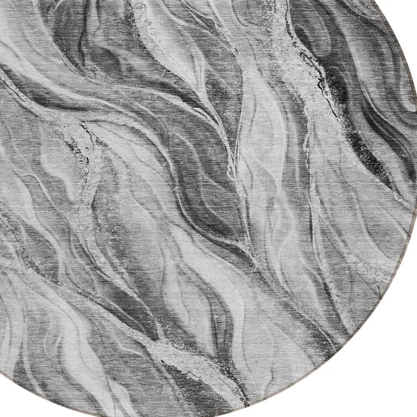 8' Gray Charcoal And Ivory Round Abstract Washable Indoor Outdoor Area Rug Photo 4