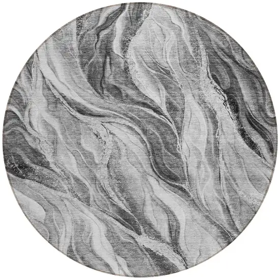 8' Gray Charcoal And Ivory Round Abstract Washable Indoor Outdoor Area Rug Photo 5