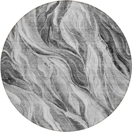 8' Gray Charcoal And Ivory Round Abstract Washable Indoor Outdoor Area Rug Photo 1