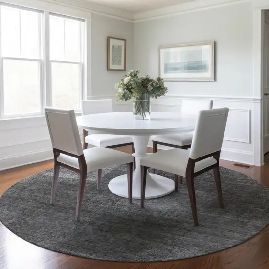 8' Gray Charcoal And Ivory Round Abstract Washable Indoor Outdoor Area Rug Photo 7