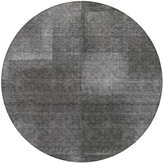 8' Gray Charcoal And Ivory Round Abstract Washable Indoor Outdoor Area Rug Photo 1