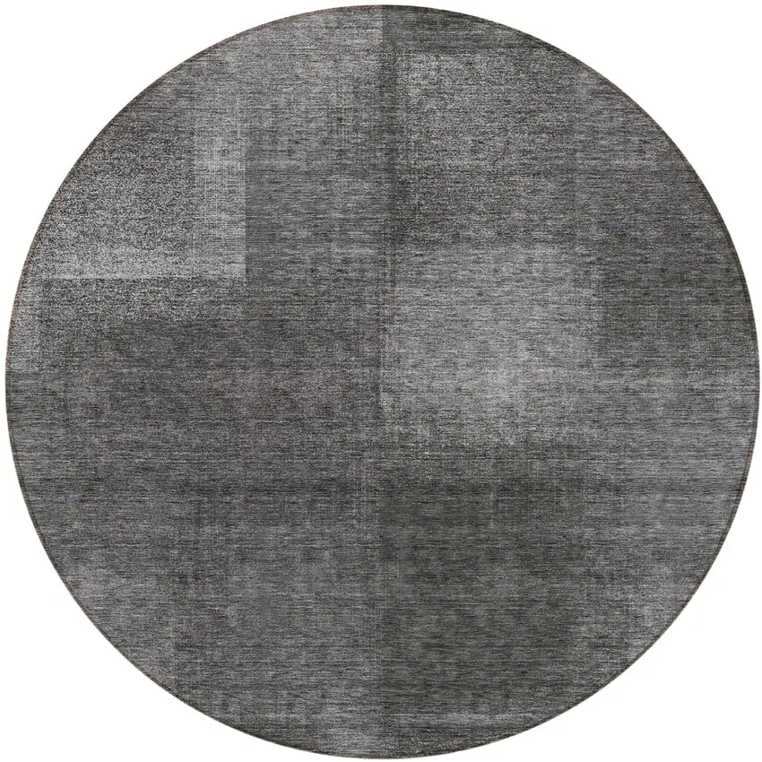 8' Gray Charcoal And Ivory Round Abstract Washable Indoor Outdoor Area Rug Photo 1