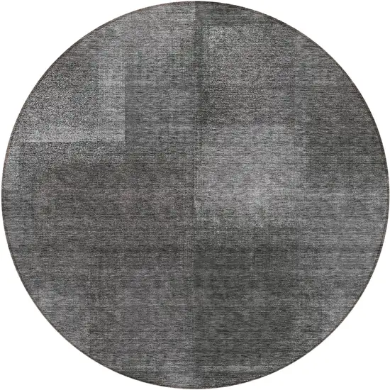 8' Gray Charcoal And Ivory Round Abstract Washable Indoor Outdoor Area Rug Photo 1