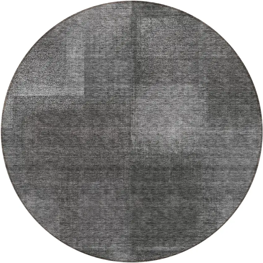8' Gray Charcoal And Ivory Round Abstract Washable Indoor Outdoor Area Rug Photo 1