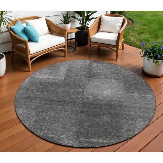 8' Gray Charcoal And Ivory Round Abstract Washable Indoor Outdoor Area Rug Photo 1