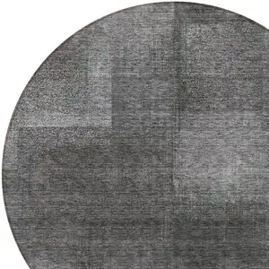 Photo of 8' Gray Charcoal And Ivory Round Abstract Washable Indoor Outdoor Area Rug