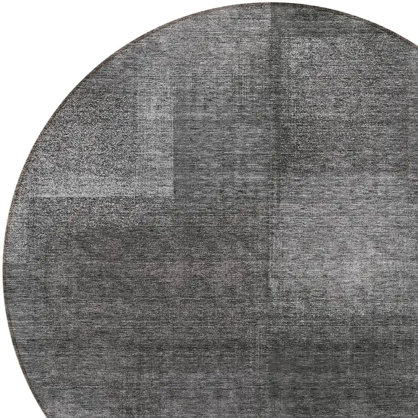 8' Gray Charcoal And Ivory Round Abstract Washable Indoor Outdoor Area Rug Photo 4