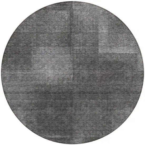 8' Gray Charcoal And Ivory Round Abstract Washable Indoor Outdoor Area Rug Photo 5