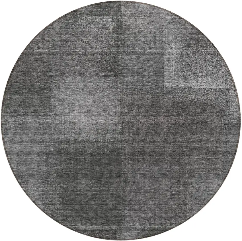 8' Gray Charcoal And Ivory Round Abstract Washable Indoor Outdoor Area Rug Photo 5