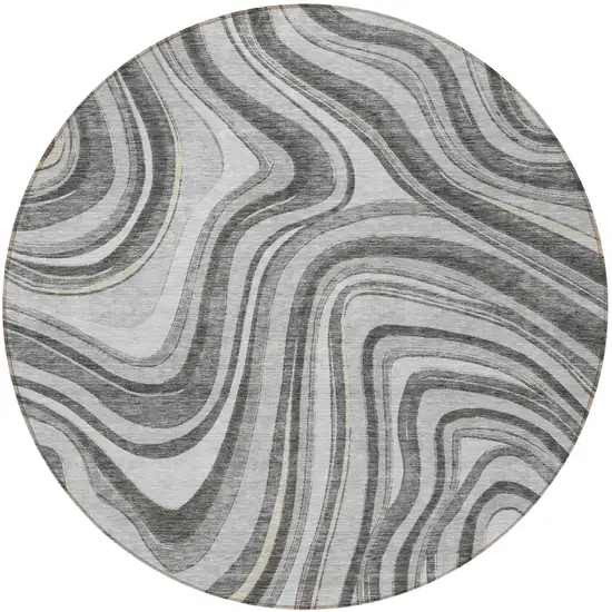 8' Gray Charcoal And Ivory Round Abstract Washable Indoor Outdoor Area Rug Photo 5