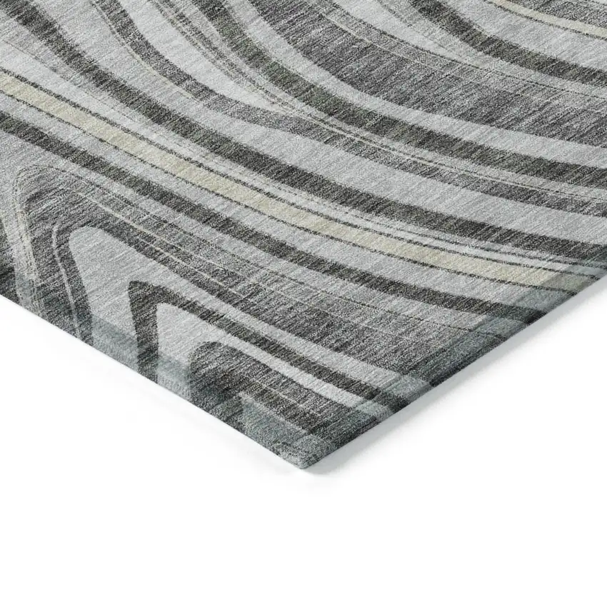 8' Gray Charcoal And Ivory Round Abstract Washable Indoor Outdoor Area Rug Photo 3