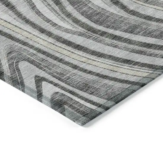 8' Gray Charcoal And Ivory Round Abstract Washable Indoor Outdoor Area Rug Photo 3