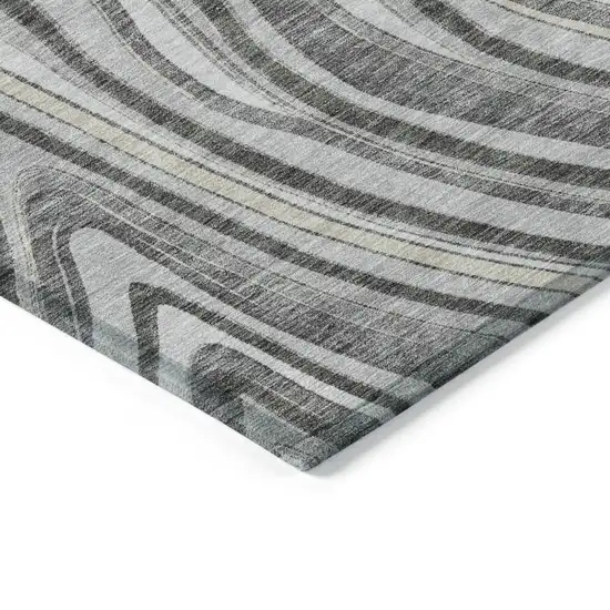 8' Gray Charcoal And Ivory Round Abstract Washable Indoor Outdoor Area Rug Photo 3