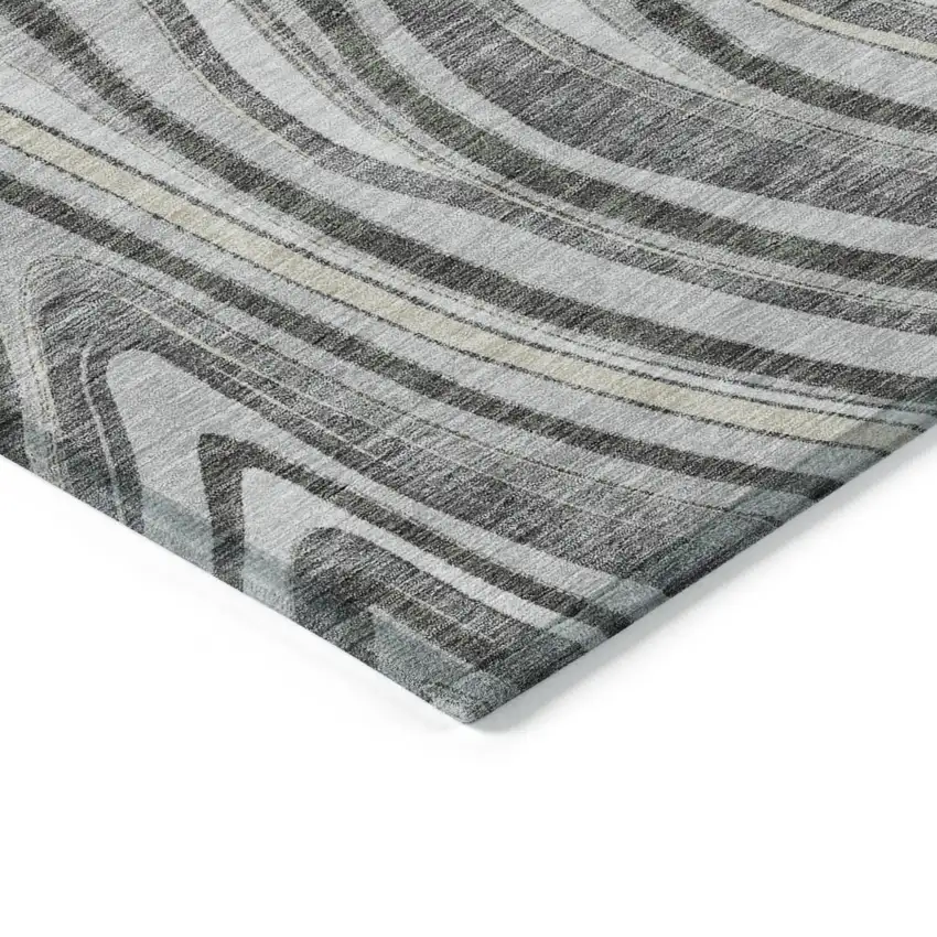 8' Gray Charcoal And Ivory Round Abstract Washable Indoor Outdoor Area Rug Photo 3