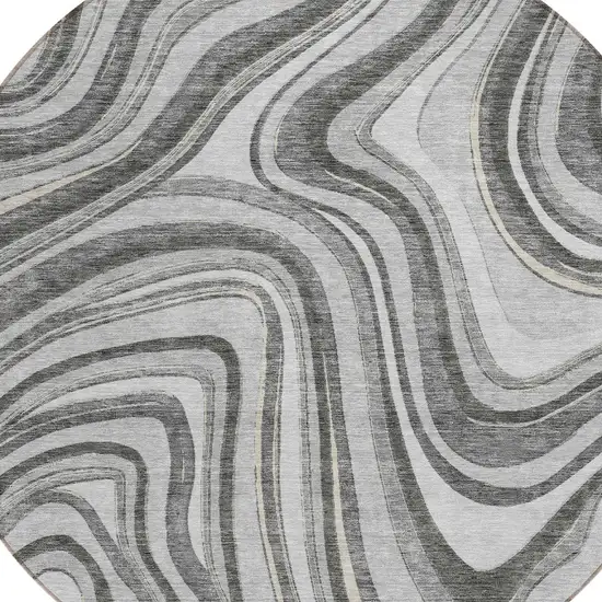 8' Gray Charcoal And Ivory Round Abstract Washable Indoor Outdoor Area Rug Photo 4