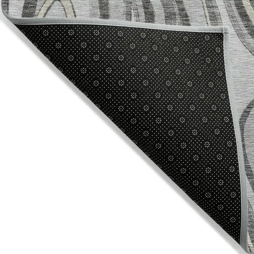 8' Gray Charcoal And Ivory Round Abstract Washable Indoor Outdoor Area Rug Photo 2