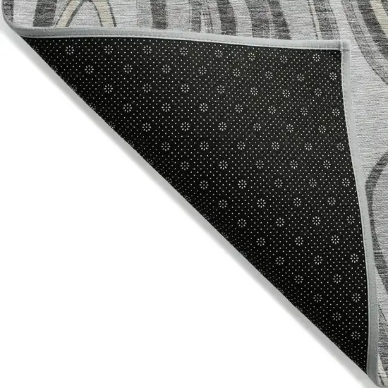 8' Gray Charcoal And Ivory Round Abstract Washable Indoor Outdoor Area Rug Photo 2