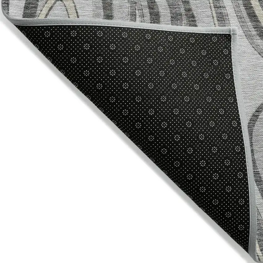8' Gray Charcoal And Ivory Round Abstract Washable Indoor Outdoor Area Rug Photo 2