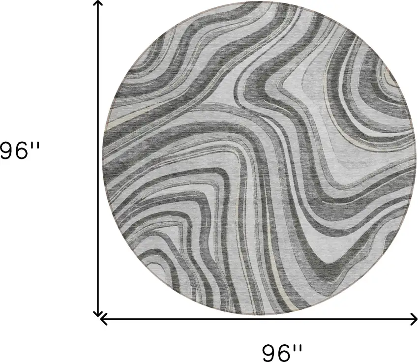 8' Gray Charcoal And Ivory Round Abstract Washable Indoor Outdoor Area Rug Photo 8