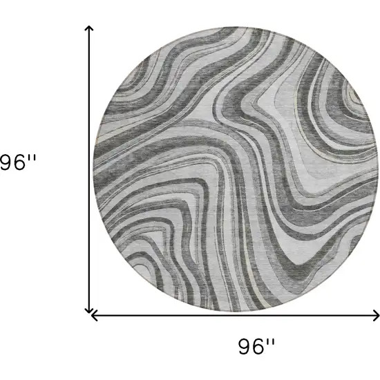 8' Gray Charcoal And Ivory Round Abstract Washable Indoor Outdoor Area Rug Photo 8