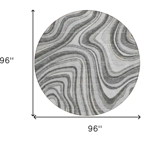 8' Gray Charcoal And Ivory Round Abstract Washable Indoor Outdoor Area Rug Photo 8