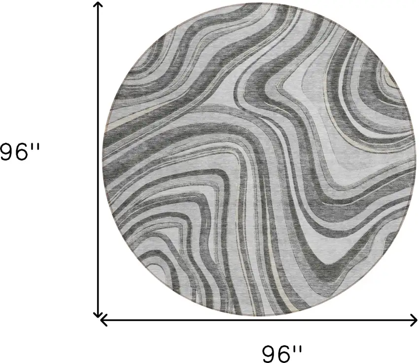 8' Gray Charcoal And Ivory Round Abstract Washable Indoor Outdoor Area Rug Photo 8