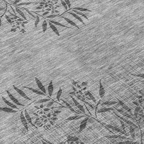 8' Gray Charcoal And Ivory Round Floral Washable Indoor Outdoor Area Rug Photo 8