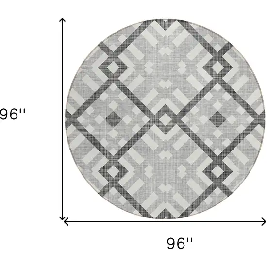 8' Gray Charcoal And Ivory Round Geometric Washable Indoor Outdoor Area Rug Photo 3