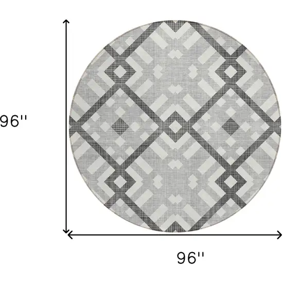8' Gray Charcoal And Ivory Round Geometric Washable Indoor Outdoor Area Rug Photo 3