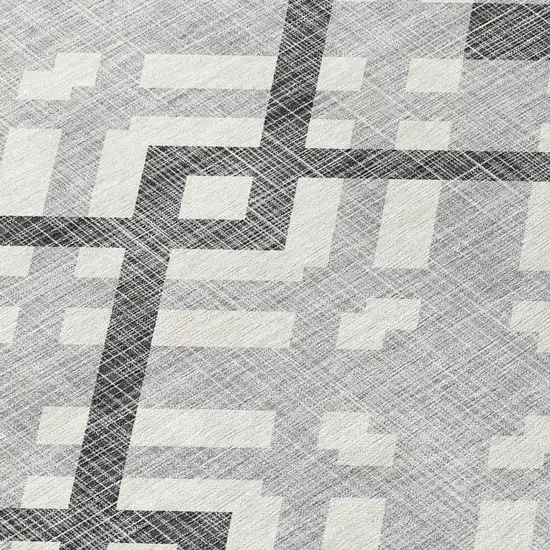 8' Gray Charcoal And Ivory Round Geometric Washable Indoor Outdoor Area Rug Photo 7