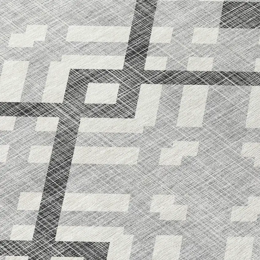 8' Gray Charcoal And Ivory Round Geometric Washable Indoor Outdoor Area Rug Photo 7