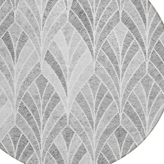 8' Gray Charcoal And Ivory Round Geometric Washable Indoor Outdoor Area Rug Photo 5