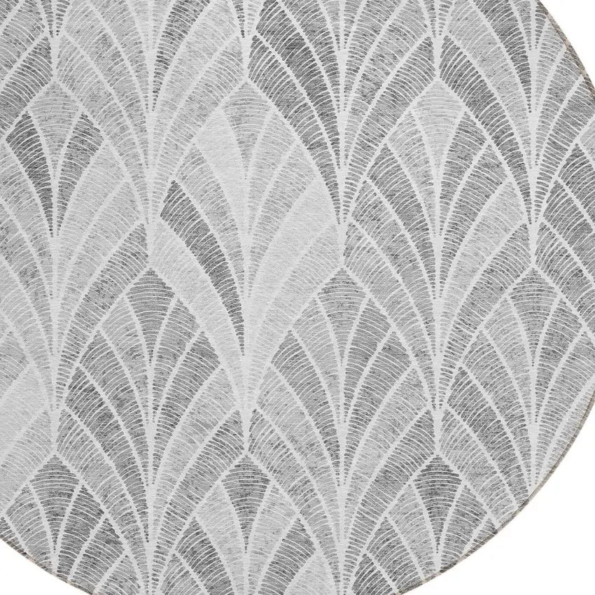 8' Gray Charcoal And Ivory Round Geometric Washable Indoor Outdoor Area Rug Photo 5