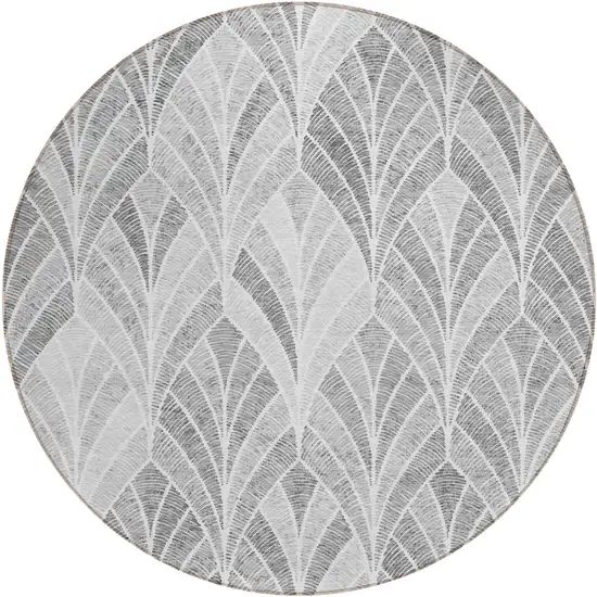 8' Gray Charcoal And Ivory Round Geometric Washable Indoor Outdoor Area Rug Photo 2