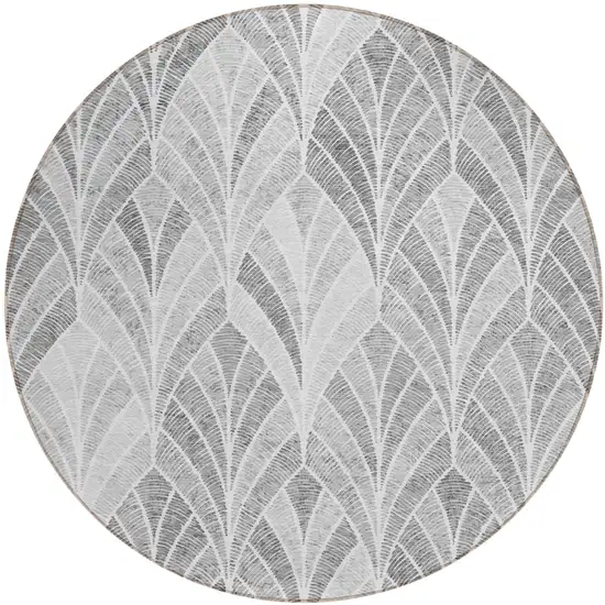 8' Gray Charcoal And Ivory Round Geometric Washable Indoor Outdoor Area Rug Photo 2