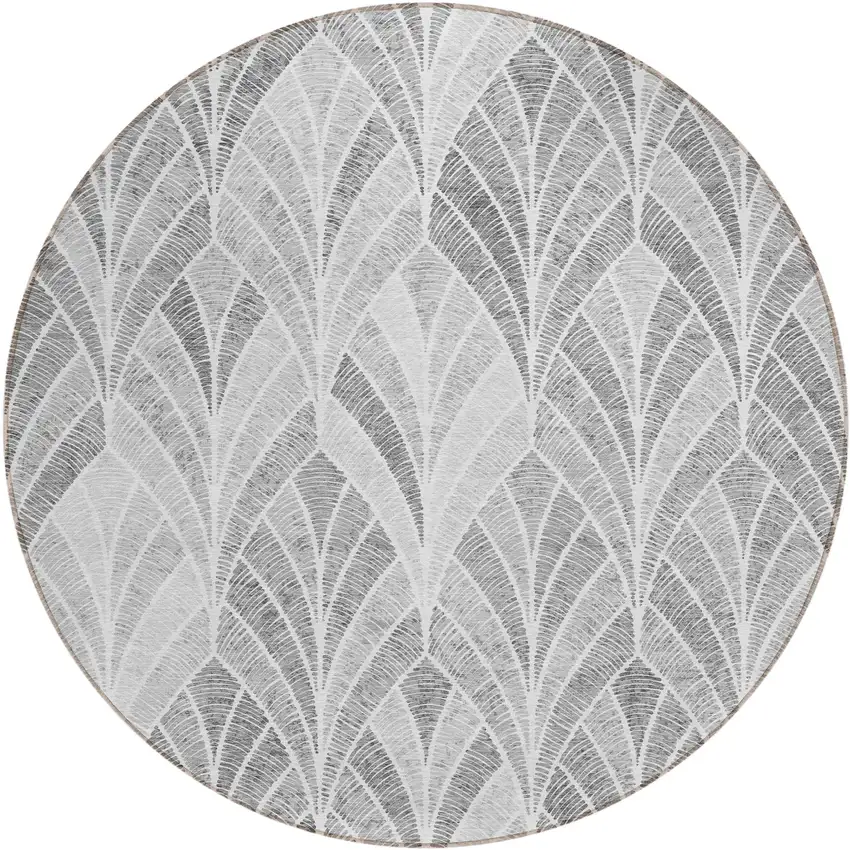 8' Gray Charcoal And Ivory Round Geometric Washable Indoor Outdoor Area Rug Photo 2