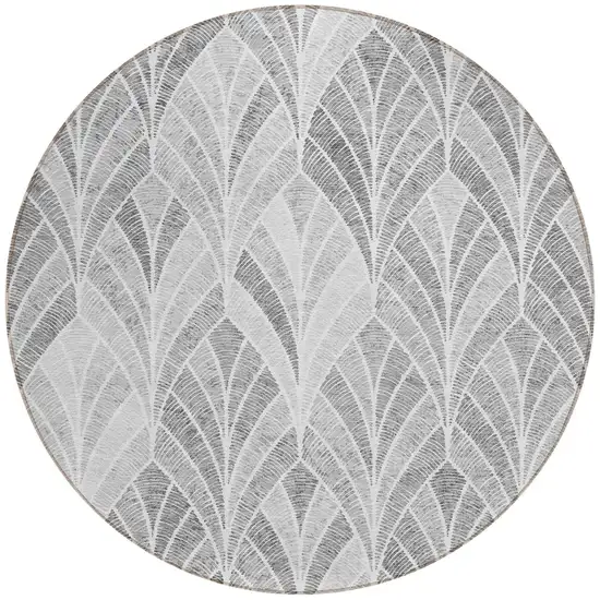 8' Gray Charcoal And Ivory Round Geometric Washable Indoor Outdoor Area Rug Photo 6