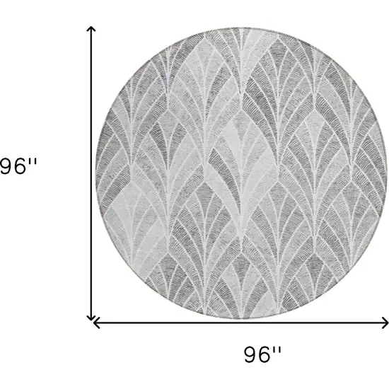 8' Gray Charcoal And Ivory Round Geometric Washable Indoor Outdoor Area Rug Photo 3