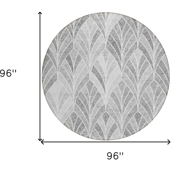 8' Gray Charcoal And Ivory Round Geometric Washable Indoor Outdoor Area Rug Photo 3