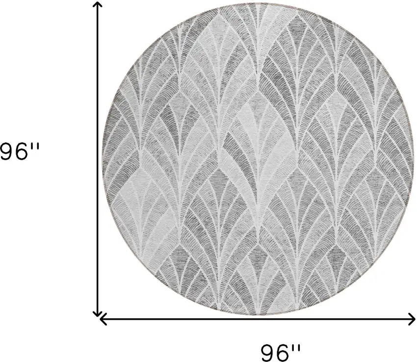8' Gray Charcoal And Ivory Round Geometric Washable Indoor Outdoor Area Rug Photo 3