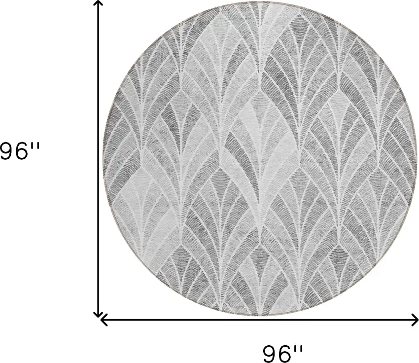 8' Gray Charcoal And Ivory Round Geometric Washable Indoor Outdoor Area Rug Photo 3