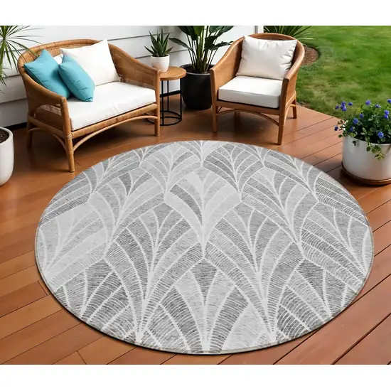 8' Gray Charcoal And Ivory Round Geometric Washable Indoor Outdoor Area Rug Photo 1