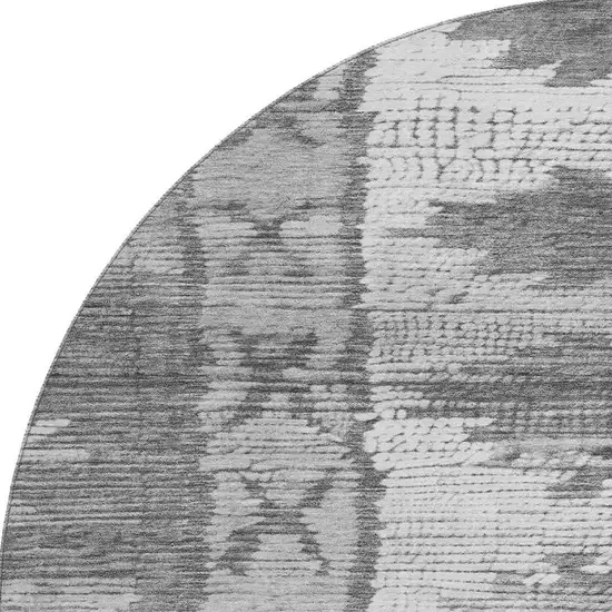 8' Gray Charcoal And Ivory Tribal Washable Round Rug With UV Protection Photo 4